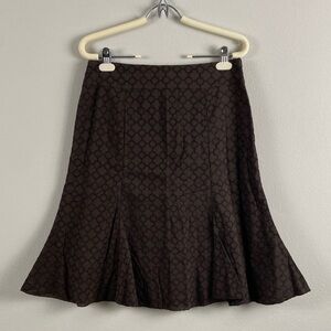 Cortefiel Boho Embroidered Eyelet Godet Skirt | Pleated, Lined, Side Zip | Brown